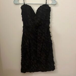 Mystic black sparkle ruffle mini dress size small